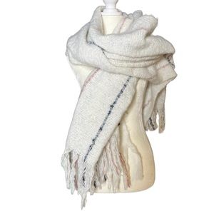 Super soft oversized fringe stripe down scarf